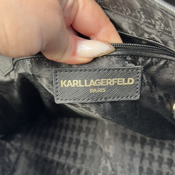 KARL LAGERFELD PARIS Black Tote Bag Saffiano Leather Handbag Pocket Satchel - Picture 8 of 9